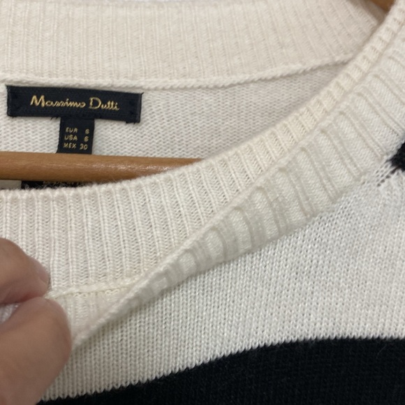 Massimo Dutti Striped Italian Yarn Knit Sweater Ivory Black Women’s Small - Picture 5 of 8